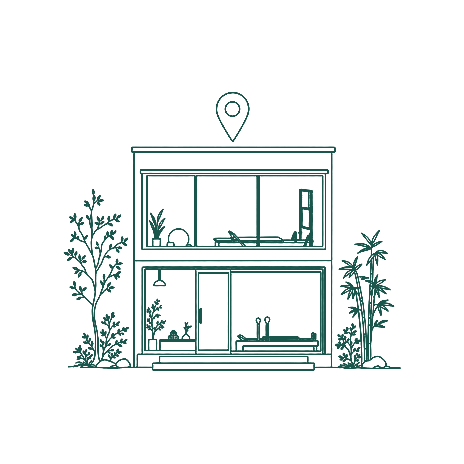 店舗と地図ピンのイラスト